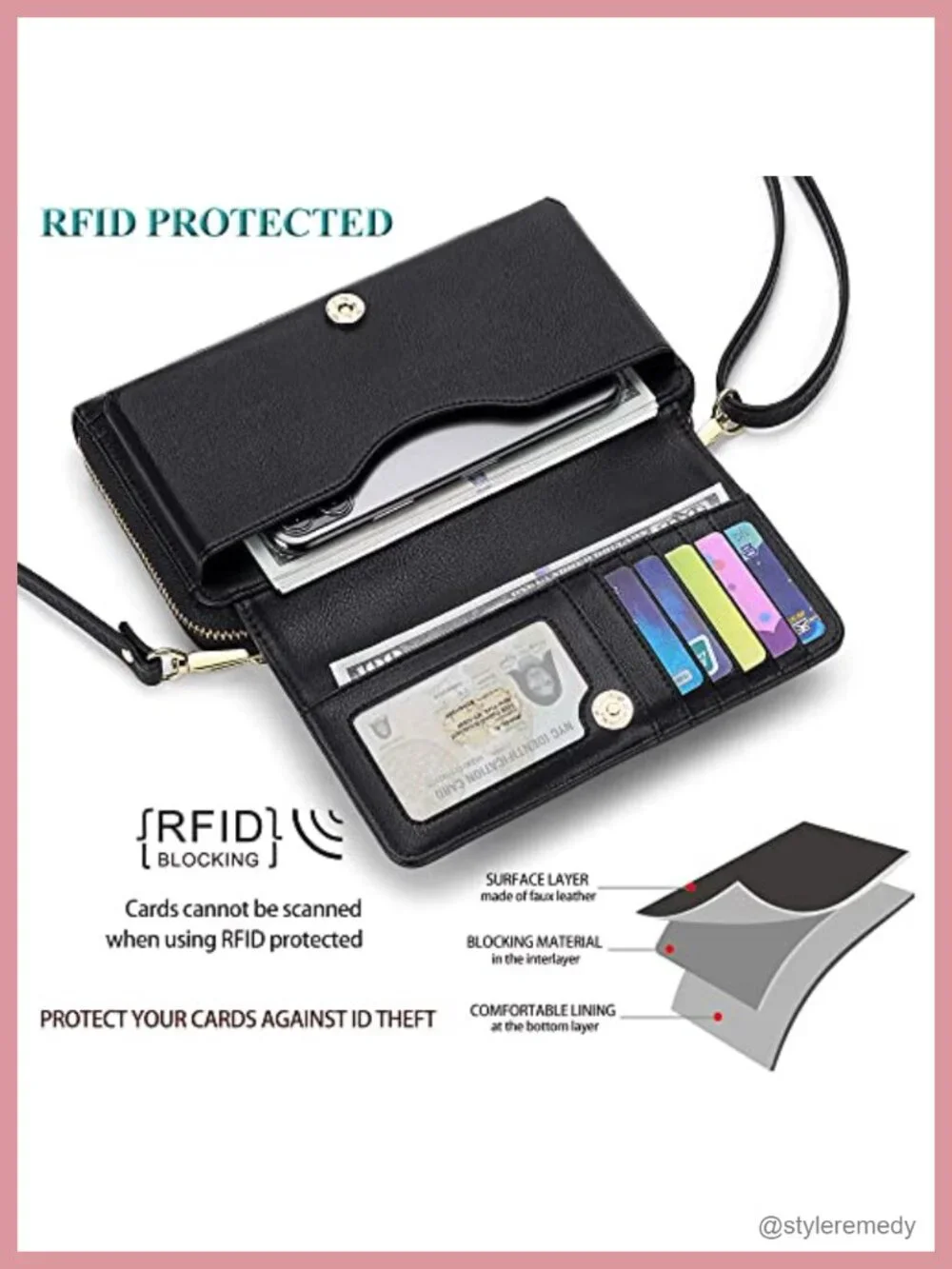 Women's Vegan Leather RFID Crossbody Wristlet Wallet Clutch Purse with Phone